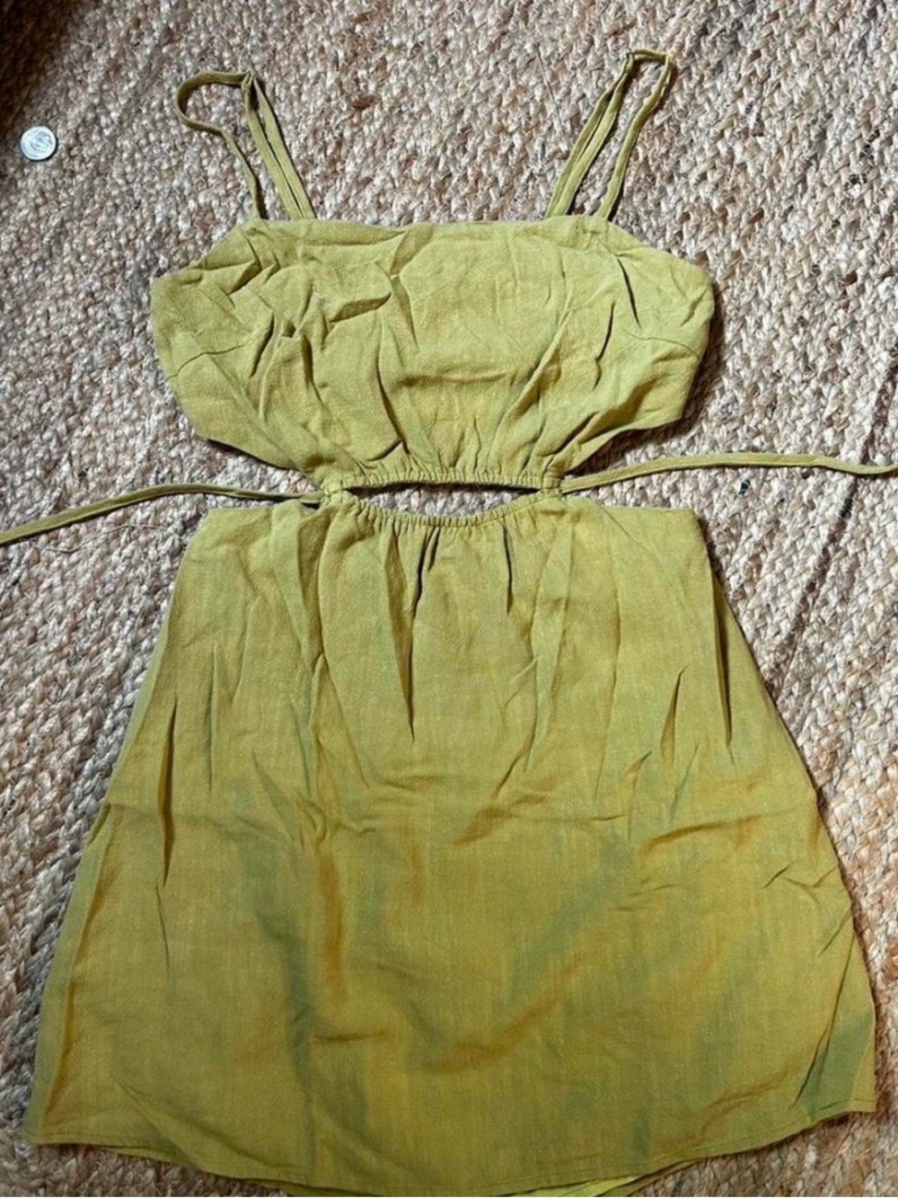 Le Lis Olive Green Mini Dress with Cutout and Adjustable Straps